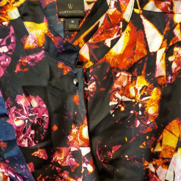 Worthington Silky Floral Blouse Mandarin Colar - Picture 4 of 6